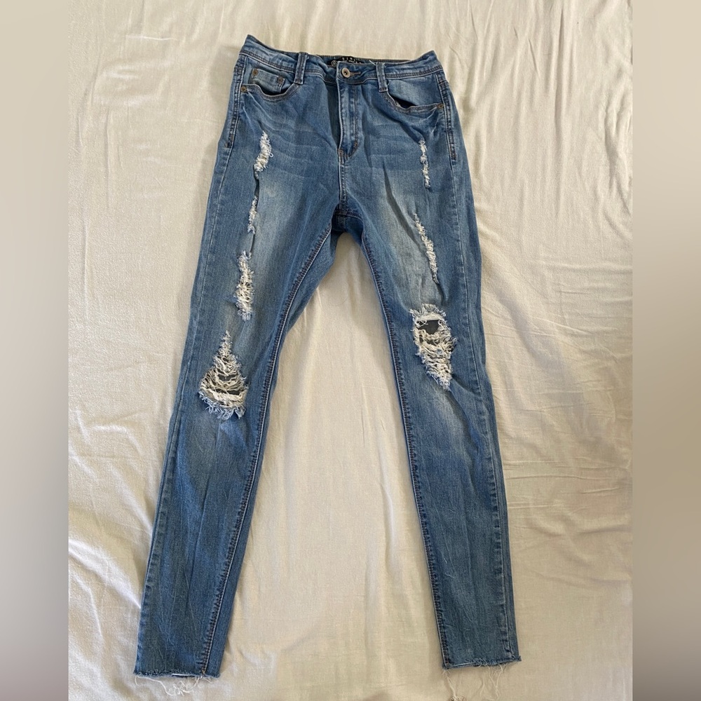 Missguided Sinner High Waist Distressed Skinny Jean Size 6
